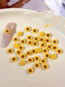 20-100个3D向日葵和雏菊美甲装饰品，可爱树脂花朵美甲装饰，黄色花卉美甲配件，女士DIY美甲用品 - 彩色 - 查看 7