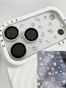 1 片甜美酷炫的 Y2K 风格金/银色激光蚀刻蝴蝶爱心月亮蝴蝶结时钟镜头贴纸，融合了星光、花朵和不规则边框元素。这是一款可 DIY 的手机镜头贴膜。 - 彩色 - 查看 3