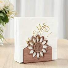1pc Fashion Sunflower Tissue Box Holder, Wood Grain Desktop Tissue Box, Kitchen Countertop Or Dining Table Decor, Home Tissue Storage (Suitable For Tissues, Papers, Menu Cards) - Multicolor - View 6