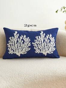 All Seasons Seaside Style Outdoor Waterproof Fabric Coral Embroidery Pillow Cover For Home Decor - Navy Blue - View 16