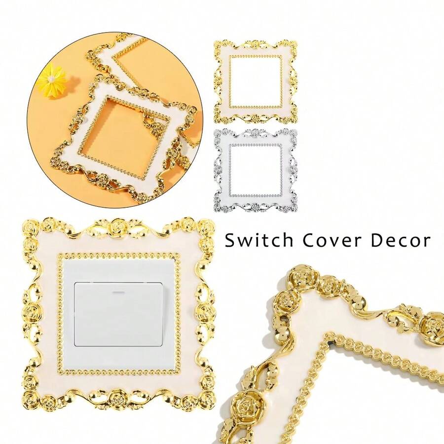 1/4pcs Vintage Gold Elegant Home Wall Decor Living Room Bedroom Kitchen Switch Decoration Switch Sticker Wall Sticker Creative Switch Socket Cover 3043 Single Gang 8.6*8.6cm - Switch Sticker - View 1