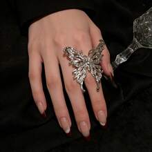 JOJELOO Vintage Silver Hollow Asymmetrical Butterfly Open Ring, Niche Butterfly Ring Women's Punk Jewelry - Ring - View 5