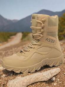 Men's Hiking Boots, All-Terrain Shock Absorption/Outdoor Hiking Boots, Lace-Up Ankle Design, Anti-Slip Rubber Sole With Ergonomic Design, Suitable For Camping, Hiking, Work, Long-Term Use - Khaki - View 2