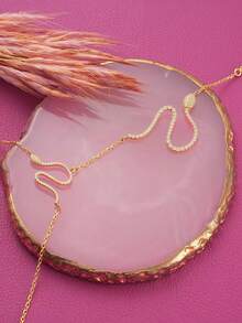 1 pieza Elegante anillo-pulsera de cobre con incrustaciones de strass con forma de serpiente, adecuado para fiestas, reuniones, citas y combinación con atuendos diarios - Dorado - Ver 5