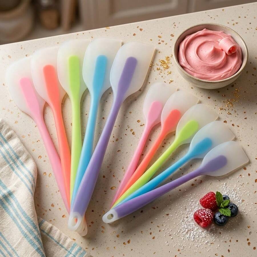 2/5pcs Macaron Color Silicone Spatula Set, High-Performance Multi-Color Frosting Scraper Large Pack, Minimalist Non-Stick Baking Tools, Multipurpose Kitchen - Blue - View 1