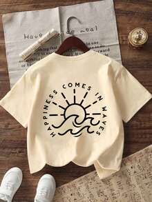 Áo thun ngắn tay cổ tròn in hình ngộ nghĩnh, phong cách thường ngày cho bé gái tuổi teen, thích hợp mặc mùa hè. - Màu be - Xem 6