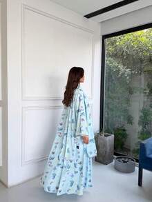 Hafizah Áo choàng dài phong cách nghỉ dưỡng, họa tiết biển xanh nhạt, áo khoác ngoài đa năng thoải mái dành cho nữ. - Màu xanh nhạt - Xem 2