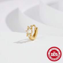 1件精致时尚925纯银镀金三石锆石耳环，低过敏性首饰，适合女性、女孩日常佩戴、派对、婚礼、母亲节等场合。 - 金色 - 查看 2