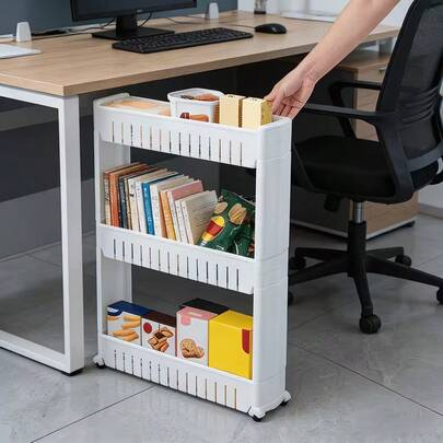 1 X Multi-Tier Ultra-Slim Rolling Office Storage Unit – A Slim Under-Desk Storage Trolley For Files, Books And Snacks; A Mobile, Portable Trolley On Wheels; A Compact Side Unit Suitable For Cubicles And Home Offices; A Slim, Ultra-Thin Storage Box For Narrow Gaps Beside The Fridge; A Multi-Purpose Office Trolley & Cabinet