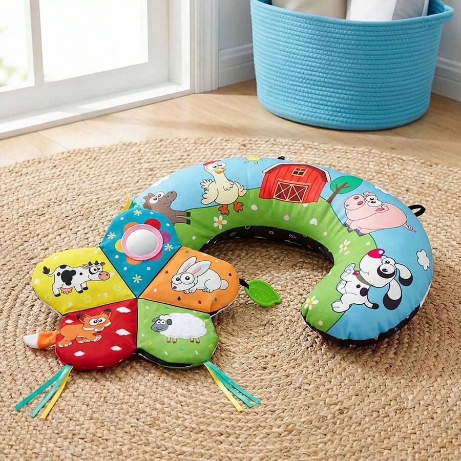 毛絨嬰兒玩具,附3D皺褶墊與咬咬環,黑白高對比嬰兒玩具附鏡子,嬰兒新生兒幼兒感官玩具,趴趴時間玩具,0-3個月、3-6個月寶寶生日聖誕禮物,嬰兒必需品,旅行必需品 - 黑與白 - 查看 1