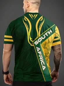 Plus Size Men's 3D Print South Africa Pattern T-Shirt - Green Yellow Round Neck Casual Short Sleeve, Rhinoceros & Design, Machine Washable Regular Fit - Multicolor - View 2