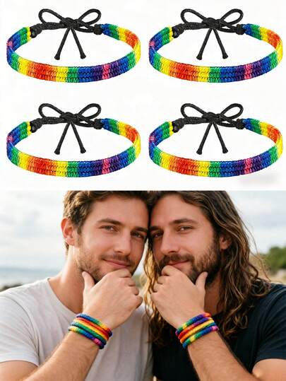 1 chiếc/6 chiếc/12 chiếc Vòng tay cầu vồng Tự hào LGBTQ, Thích hợp cho các cặp đôi song tính, đồng tính nam, đồng tính nữ, làm thủ công, có thể điều chỉnh, Quà tặng vòng tay tình bạn Tháng Tự hào LGBTQ cho nam và nữ