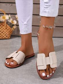 Ximi Ruo Women's Casual Flat Woven Roman Sandals, Suitable For Spring, Summer, Outdoor, Beach, Apartment, Dress Matching, Fashion Slip-On Slippers - Beige - View 5