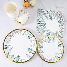 7/9 Inch Disposable Paper Plate, Cup, Napkin Set, Camellia Floral Design, Suitable For Birthday Party, Holiday Party, Picnic, Celebration, Wedding Tea Ceremony, Graduation Ceremony, One-Time Party Supplies - Multicolor - View 3