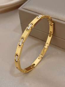 1pc Vintage Flower Link Bangle Bracelet For Women Hollow Stainless Steel Golden Bangle Bracelet For Daily Party Mother Day Valentine Wedding Music Festival Christmas Jewelry Gifts - Multicolor - View 6