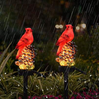 1pc Solar Powered Pine Cone Red Bird Stake Light, Outdoor Decorative Stake Light For Yard, Lawn, Garden, Outdoor Sculpture Lighting, Solar Outdoor Lighting, Auto On/Off, No Wiring Required, Outdoor Illumination