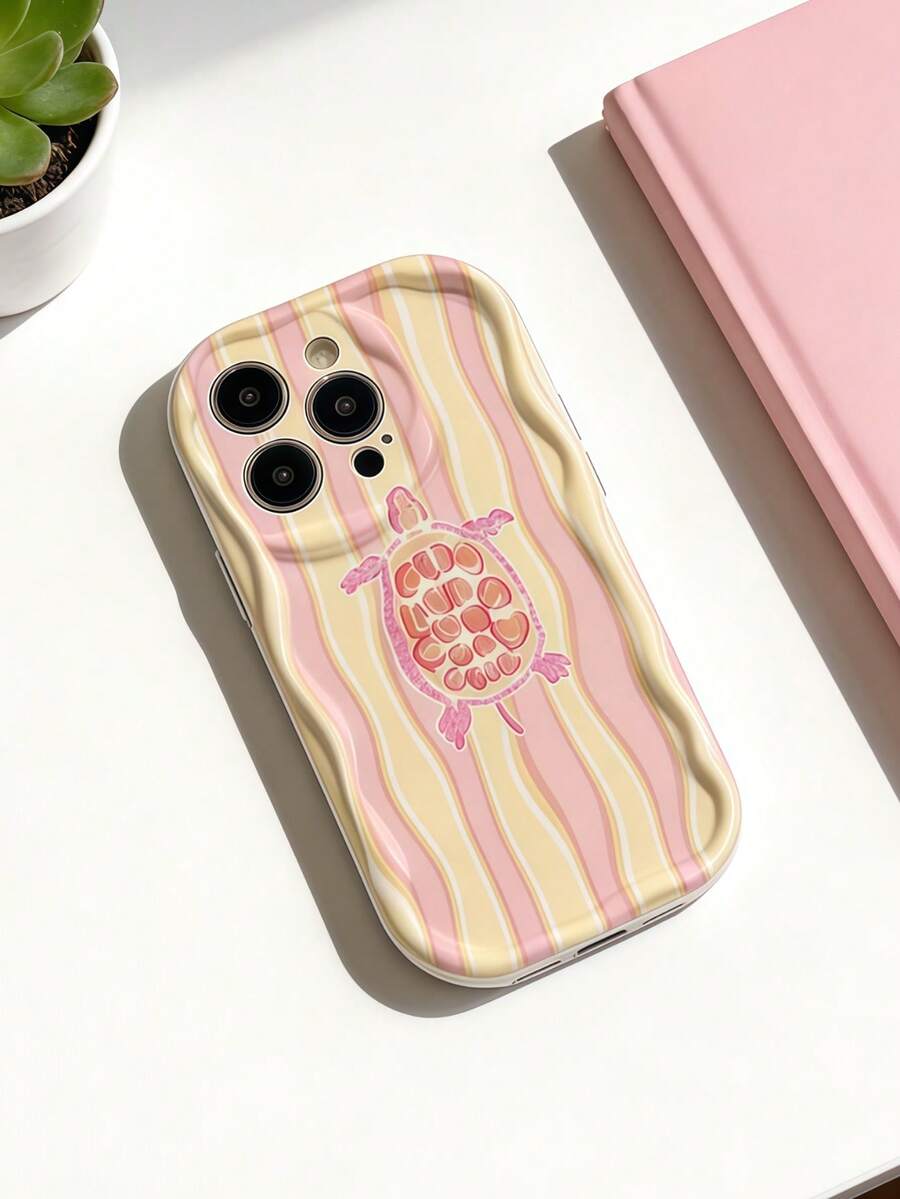 1个创意粉色条纹海龟波浪形屏幕边缘保护手机壳,兼容苹果7/8/X/XR/XSMAX/11/12/13/14/15/16/17 Pro Max、A14/A15/A16/A17/A04/A05/A06/A07/A54/A55/A56/A57/A34/A35A/36/A37/S26/S26Plus/S26Ultra、Transsion SMART7/8/9/10 - 奶油白色 - 查看 1
