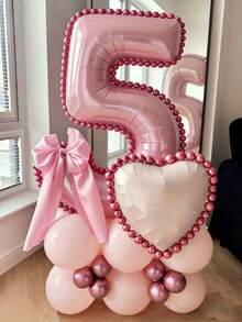 26 piezas Globos con números del 0 al 9 de 40 pulgadas en color rosa, 18 pulgadas Globos de corazón de lámina de color crema, 10 pulgadas Globos de color rosa macarrón, adecuados para fiesta de cumpleaños, decoración de baby shower - Multicolor - Ver 4
