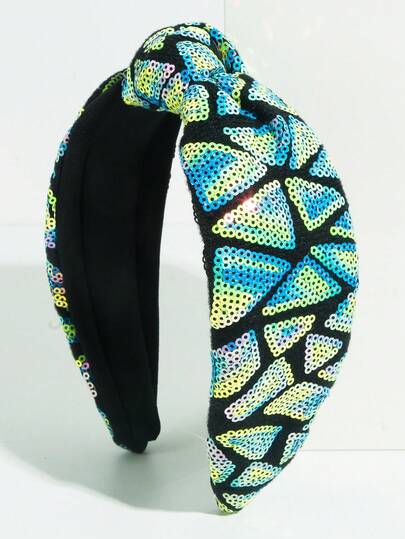 1件黑色布艺打结亮片发箍，夸张闪亮装饰派对发饰