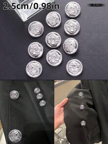 10pcs/Set Metal Embossed Round Buttons, Suitable For Campus Jackets, Women's Clothing, Coats, Fashion Sculptural Buttons, Tops, School Uniforms, Minimalist Handmade Metal Buttons, British Style - Gold - View 11