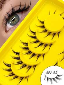 Rikuaild 6对狐狸眼假睫毛，漫画风格假睫毛，角色扮演假睫毛，自然纤长睫毛，透明带假睫毛，化妆工具 - 黑色 - 查看 2