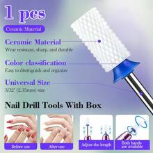 1pc Ceramic Cylindrical Nail Drill Bit, 3/32" Shank, Flat Top, Suitable For Acrylic Nail Polish Removal, Manicure Tool - Baby Blue - View 6