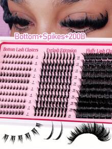 MEM 4-In-1 Cartoon-Style Faux Mink Cluster Lashes (Models 305/295/285/275/265), Mixed Lengths (6–20mm), 60D–200D Volumizing Clusters (Including Lower Lashes); DIY Lash Extensions For Fluffy Eye Looks; Suitable For Christmas, Halloween, And Daily Wear. - D - View 9