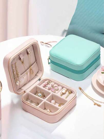 1 Stück PU-Leder Reise-Schmuckbox, tragbare Mini-Schmuckaufbewahrung und -Präsentationsbox, Make-up Tablett, Schmuckorganizer-Box für Frauen, Make-up Koffer, tragbare Reise-Aufbewahrungsbox, Mehrzweck-Organizer-Box mit großer Kapazität, Schmuckbox für den Sommer-Urlaub