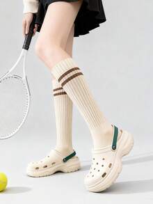 1 Pair/3 Pairs Women Striped Knee High Socks, Thick Leg Warmers For Spring & Autumn - Multicolor - View 2