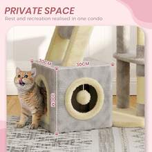 DOGAT Albero per gatti di medie dimensioni (107 cm) per gatti da interno con casetta, tiragraffi, piattaforma superiore per rilassarsi e palline da gioco – compatto, look in stile kawaii, design morbido e accogliente, centro di arrampicata e attività per gattini e gatti di piccola taglia, ideale per appartamenti e soggiorni - Grigio chiaro/beige - Visualizzare 5