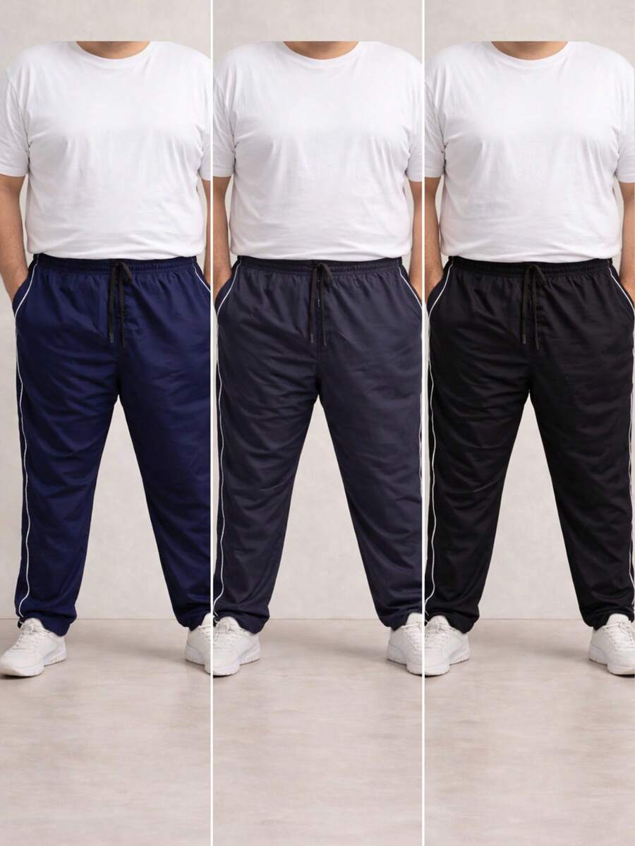 Kit Of 3 Units, Men's Pants, Tactel Plus Size, Special Size, G1 G2 G3, Reinforced Jogger, Elastic Waistband, Quick Drying, Casual Fashion, Sports Gym, With Pockets, Premium Comfort, Workout Clothes, Lightweight Fabric, Men's Kit, Long Shorts, Relaxation Pants, Basic Style. - 黑色/海軍藍/鉛灰色 - 查看 1