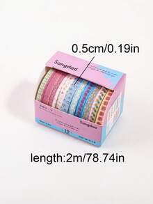 10卷/盒彩色图案和纸胶带套装，0.19*78.74英寸文具装饰胶带，适用于礼品包装、剪贴簿和DIY手账装饰，是送给朋友的精美礼物。 - 套裝 - 查看 2