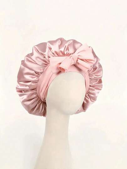 1件装奢华丝缎睡眠帽，纯色设计，弹性轻盈护发帽，全天舒适佩戴，温和呵护头皮，适合夏季、海滩、戴帽子等场合。