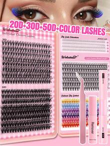 Lash Clusters DIY Eyelashes Extensions Kit, Eyelashes Extension Kit Whith Eye Makeup Applicator For At-Home, Colored&Black Individual Lash Clusters (D-0.07mm-10-16MIXED) D Curling Eyelashes Extension Kit, Black Ndividual Lash Clusters Kit 10-16mm , Mixed Black D-Curling Eyelashes Cluster Extension Kit, Large-Capacity Cluster False Eyelashes, Natural - Thick - Color  4 Styles Comic Eyelasesh Kit Bond&Seal, Lash Tweezer And Brushs DIY At Home, Suitable For Daily Makeup Date Party Makeup - 彩色 - 查看 10