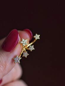 不锈钢闪亮花朵耳环 - 优雅镶边耳环，适合敏感肌肤，情人节礼物，婚礼及日常佩戴 - 金色2 - 查看 2