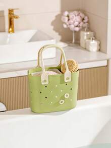 Plastic Storage Basket With Handle, Non-Tipping Rubber Beach Bag, Waterproof Multipurpose Tote With Pockets And Perforations, Suitable For Bathroom Storage, Bedroom, Shower, Dorm, Camping, RV, Travel, Pool And Beach, Lightweight And Durable, Suitable For All Ages, Great Gift For Valentine's Day, Mother's Day, Birthday, Graduation - Multicolor - View 5