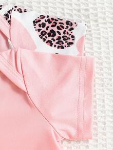 2pcs Leopard Print English Letter Baby Newborn Romper Jumpsuit - Pink - View 4