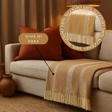 Manta Decorativa Casal Algodão - Toque Suave com Franjas - 2,40m x 1,60m - Caramelo - Visão 6