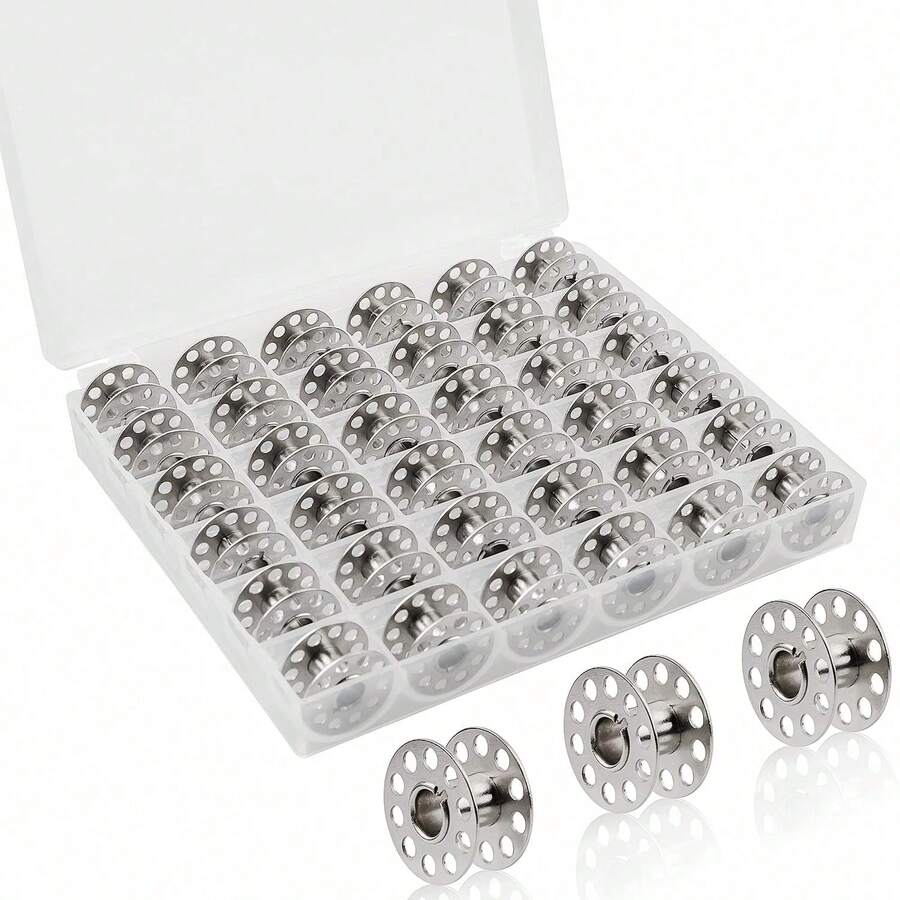 25pcs Metal Sewing Machine Bobbins And Bobbin Case, Household Sewing Machine Accessories - Storage Box of 25 Slots (With Bobbins) - View 1