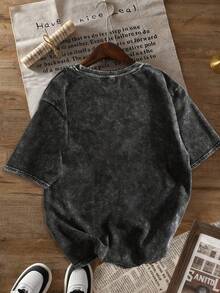 Cute Doll Face Print Women Short Sleeve Vintage Casual Daily Washed Cotton T-Shirt | Retro Style, Round Neck, Plus Size Women Summer Clothing Black - Black - View 2
