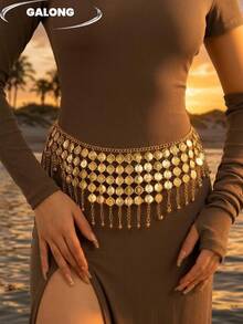 Fashionable Multilayer Coin Tassel Waist Chain, Versatile For Banquet, Party, Wedding - Gold - View 6