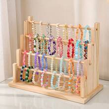 1pc Multi-Tier Wooden Jewelry Display Stand, Bracelet Bangle Necklace Pendant Organizer, Earring Ring Showcase, Rotating Tiered Jewelry Holder, Countertop Display For Store, Wedding, Home Decor, No Power Needed, Easy Assembly - Yellow - View 2