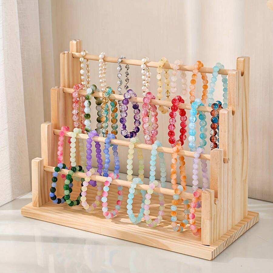 1pc Multi-Tier Wooden Jewelry Display Stand, Bracelet Bangle Necklace Pendant Organizer, Earring Ring Showcase, Rotating Tiered Jewelry Holder, Countertop Display For Store, Wedding, Home Decor, No Power Needed, Easy Assembly