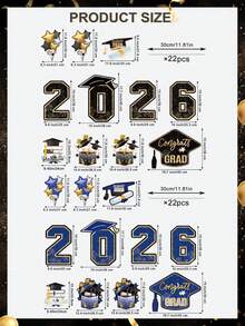 11件套毕业草坪装饰插牌，2026届毕业生祝贺户外草坪标牌带支架，大学高中毕业派对装饰（黑金，蓝色） - 多色 - 查看 10