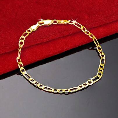 精致时尚 18K 包金 4 毫米费加罗链手链，女士尺寸 8 英寸链长，百搭优雅，是完美的时尚珠宝礼品。