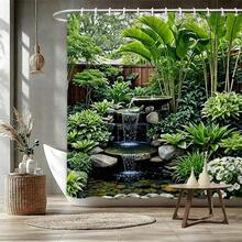 1/3/4 Stück Garten Wasserfall Landschaft Duschvorhang - Aus Polyester, maschinenwaschbar, geeignet für alle Jahreszeiten, umkehrbar, inklusive Haken, ideal für Badezimmer Dekoration | Design | Duschvorhang, Badezimmer Fenstervorhang Set, Heimdekoration, Badezimmer Accessoires - A - Übersicht 22