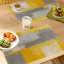 4pcs, Abstract Geometric Art Design Placemat, 12*18 Inch Rectangular Linen Table Mat, Yellow And Creative Abstract Table Mat, Suitable For Holiday Party, Banquet, Home Kitchen, Dining Room, Cafe Decoration Table Mat - 12x18in - View 4