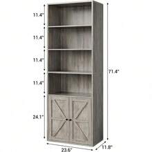 Estantería alta de 71,4 pulgadas con puertas, estantería industrial de gran capacidad para almacenamiento, mueble independiente para sala, dormitorio y oficina - Gris - Ver 2