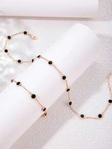 imoli 1 Set Rhinestone Anklet And Rhinestone Edged Necklace Jewelry Set - 15633-2-black - View 3