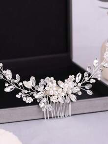 1pc Silver Glass Horse Eye Glass Rhinestone Hair Comb - Silver - View 2